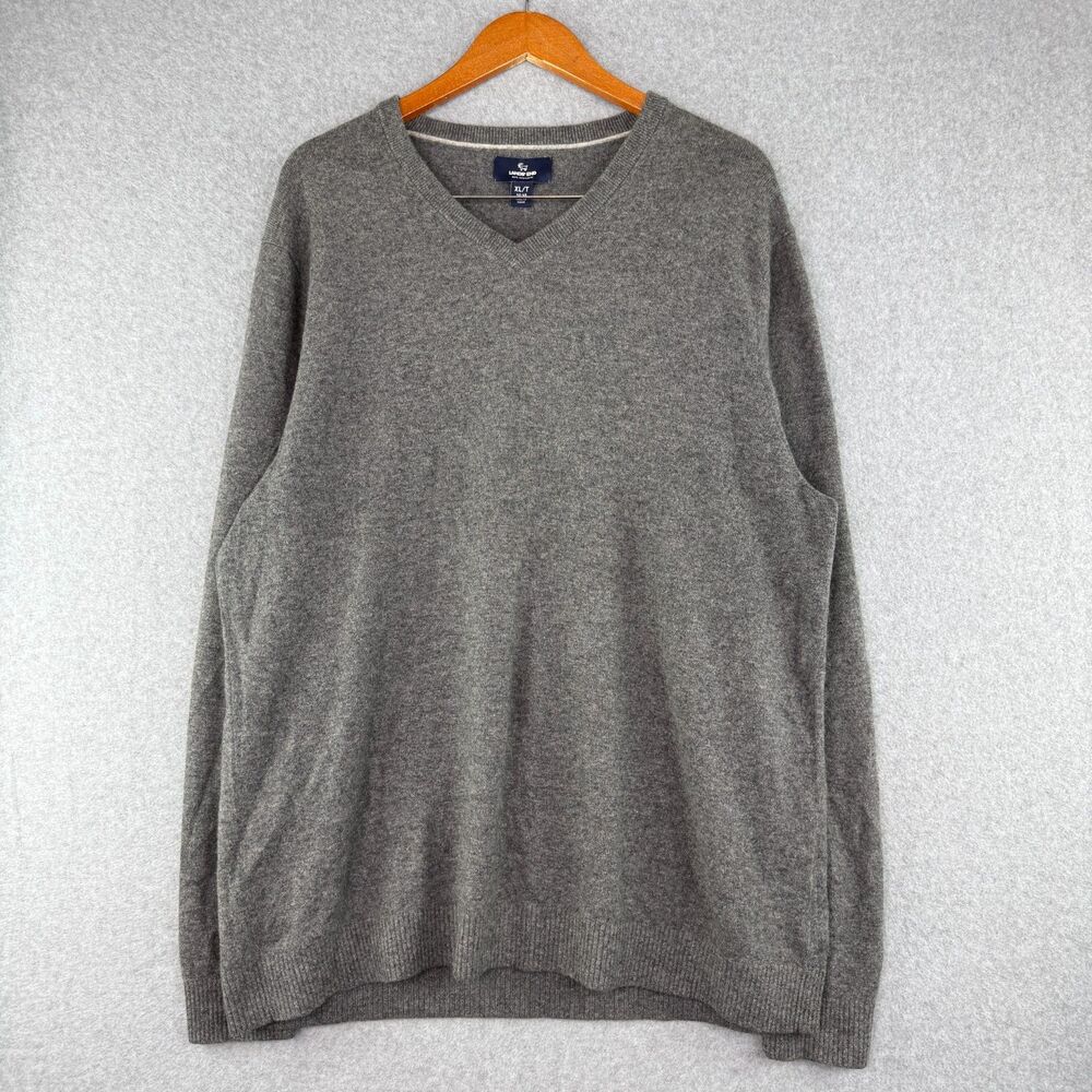 Lands End 100% Cashmere Sweater Men’s TXL Gray V-Neck Pullover Preppy Casual